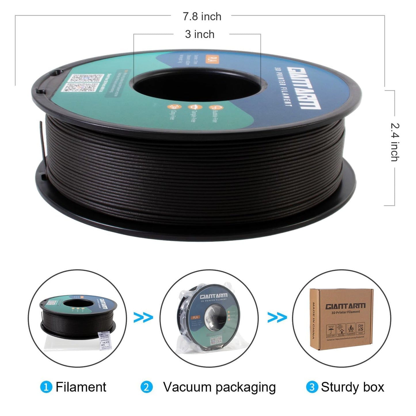 GIANTARM 3D Printer Filament,Black & Grey 2kg PLA Filament 1.75mm,Dimensional Accuracy +/- 0.02 mm,2pcs 1kg Spool (2.2lbs) Fit Most FDM 3D Printers