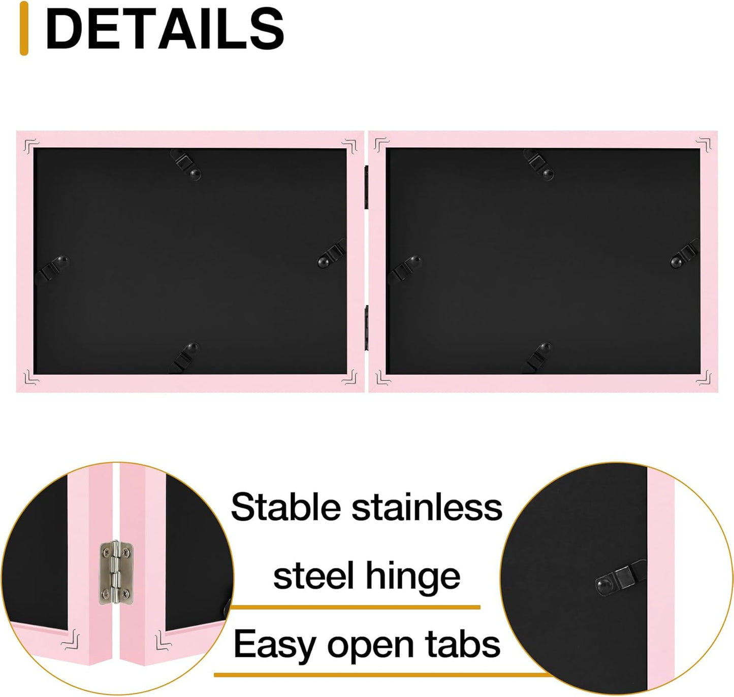 decorUhome Double 6x4 Picture Frame Horizontal, Engineered Wood Bifold Photo Frame with Plexiglass for Tabletop Display, 6x4, Pink