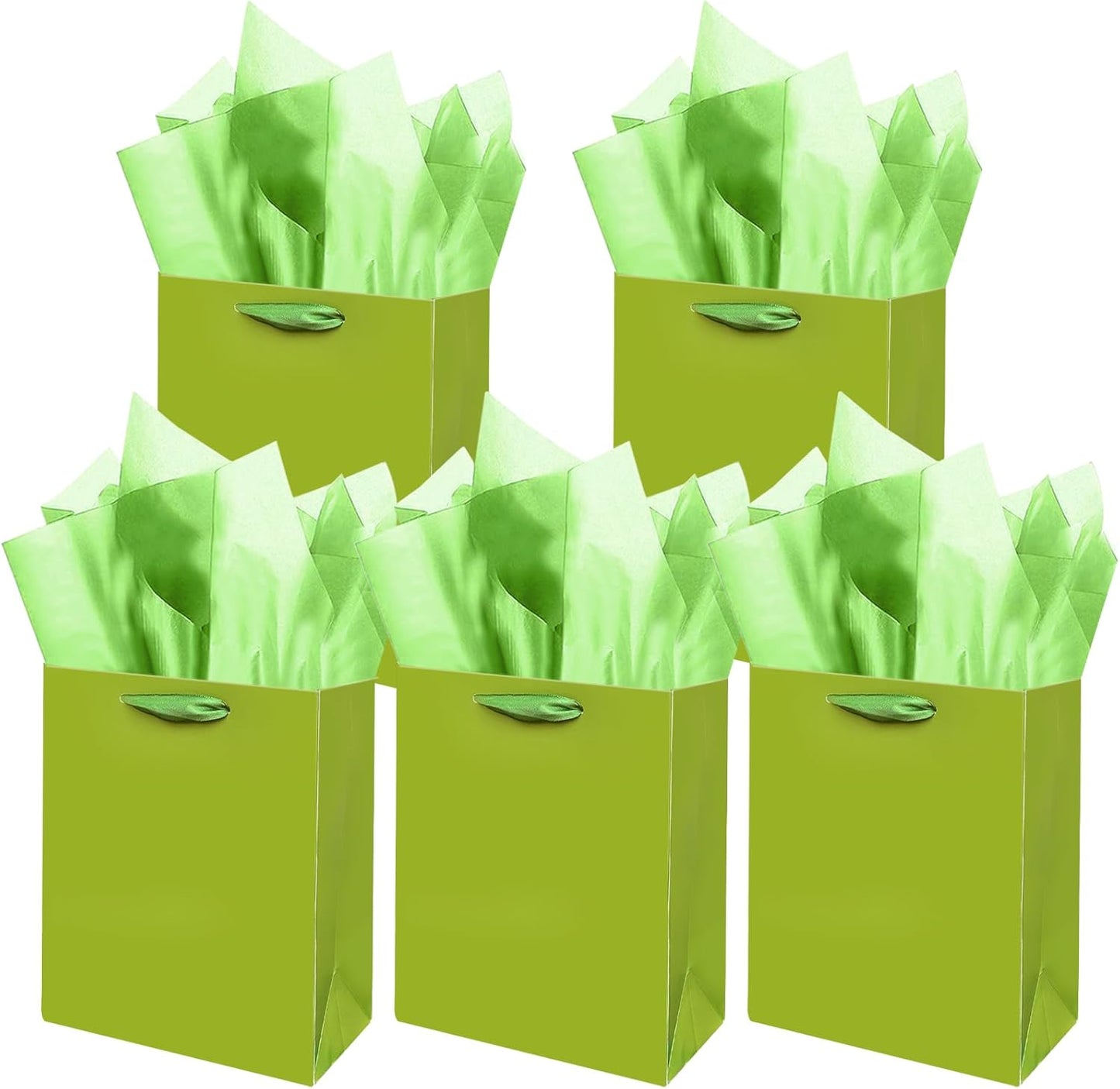 Gcardist Emerald Green Gift Bags with Tissue Paper for Wedding, Birthday, Party Supplies - 7.9"x4.3"x9.6" Medium Size Cardboard Gift Bags (5pcs + 10pcs Tissue Paper)