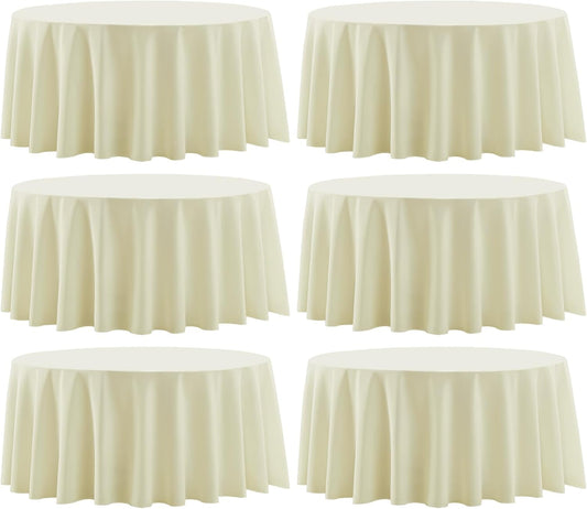 Round Tablecloth 6 Pack 108 Inch Ivory Tablecloths Washable Decorative Linen Polyester Table Clothes Cover for Dining Table Banquets Buffet Parties and Wedding