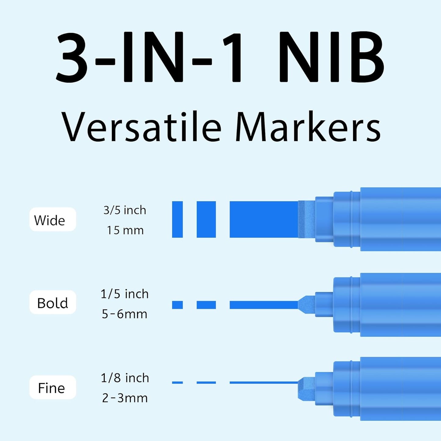 3 Pcs Blue Jumbo Permanent Markers: 15mm Wide Tip Thick Acrylic Paint Pen Large Calligraphy Marker for Rock Painting, Poster, Sign, Canvas, Glass, Wood, Ceramic