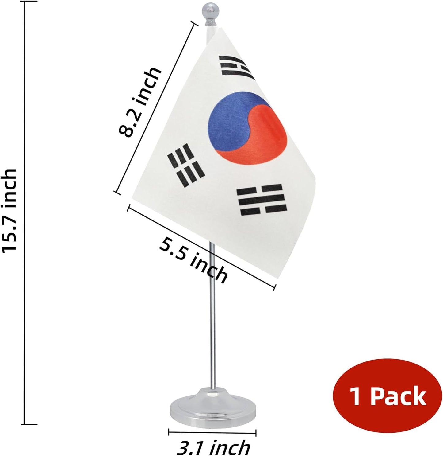 Korea Desk Flag, Korean Table Office Flag with Metal Pole and Stand Base, International Country Flags, Festival Event Celebration, Classroom Meeting Desktop Decor (Korea)