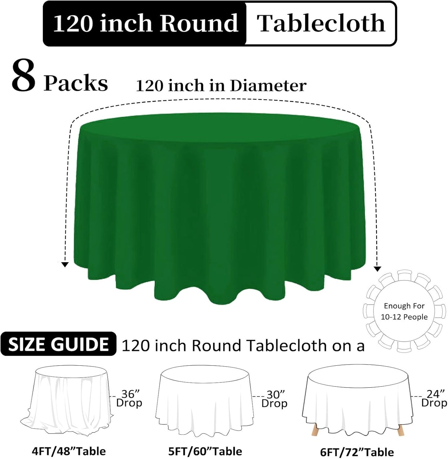 8 Pack Green Round Tablecloth 120 Inch Stain and Wrinkle Resistant Round Green Table Cloth Reusable and Washable Polyester Fabric Table Covers for Buffet Wedding Party and Banquet