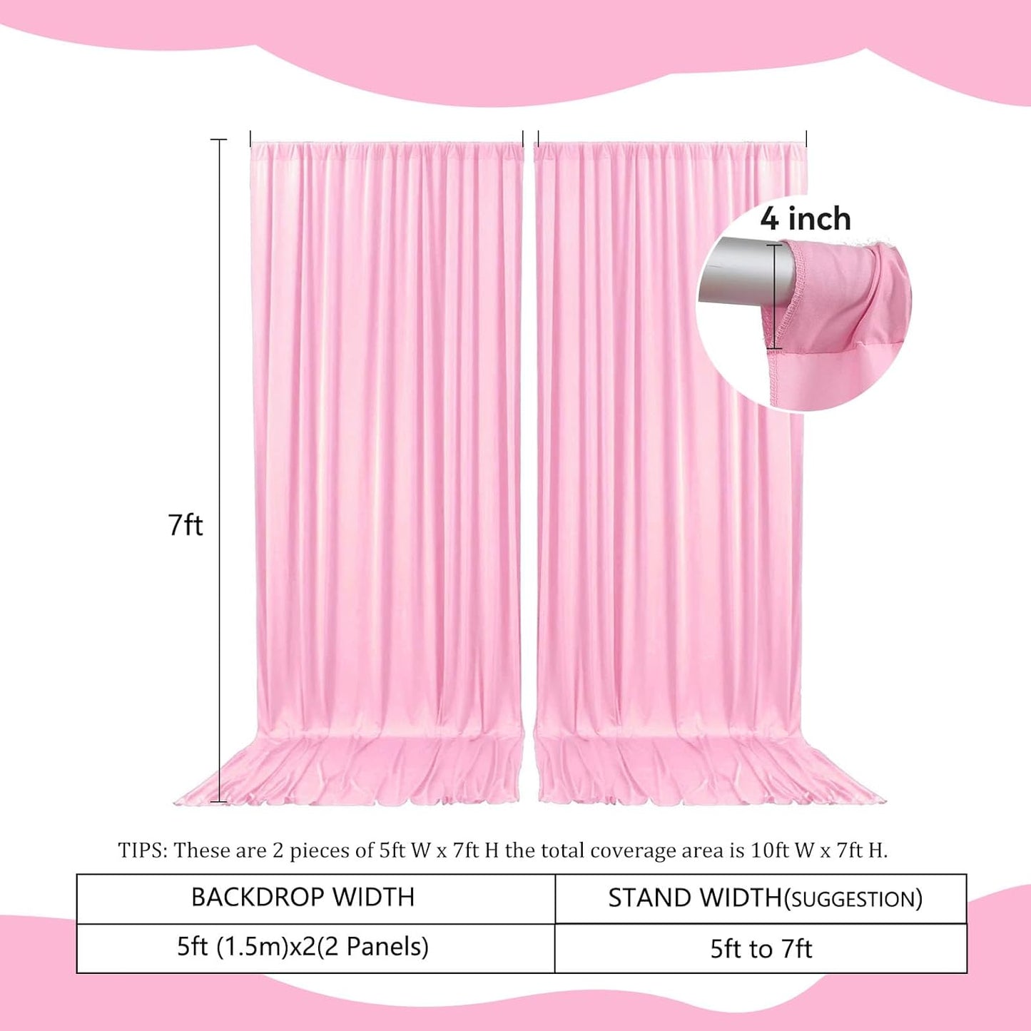 2 Panels Rose Pink Backdrop Curtain, 10 x 7 Feet Background Curtains for Parties, Weddings, Baby Showers, Bachelorette Halloween, Christmas Birthday Party Photoshoot Backdrop Curtains Decorations