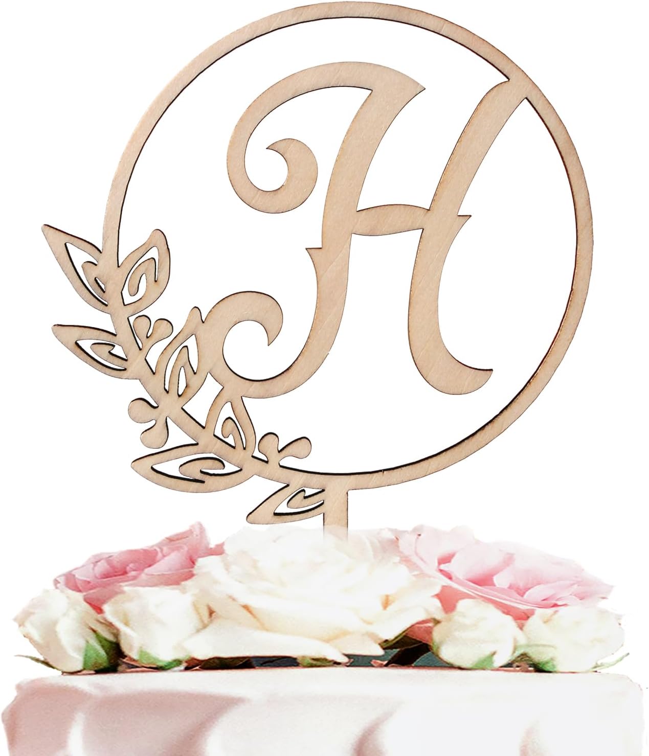 LINGTEER Personalized Inital Letter H Wooden Cake Topper Perfect for Birthday Rustic Wedding Anniversary Party Keepsake Decoration