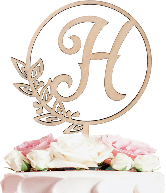 LINGTEER Personalized Inital Letter H Wooden Cake Topper Perfect for Birthday Rustic Wedding Anniversary Party Keepsake Decoration