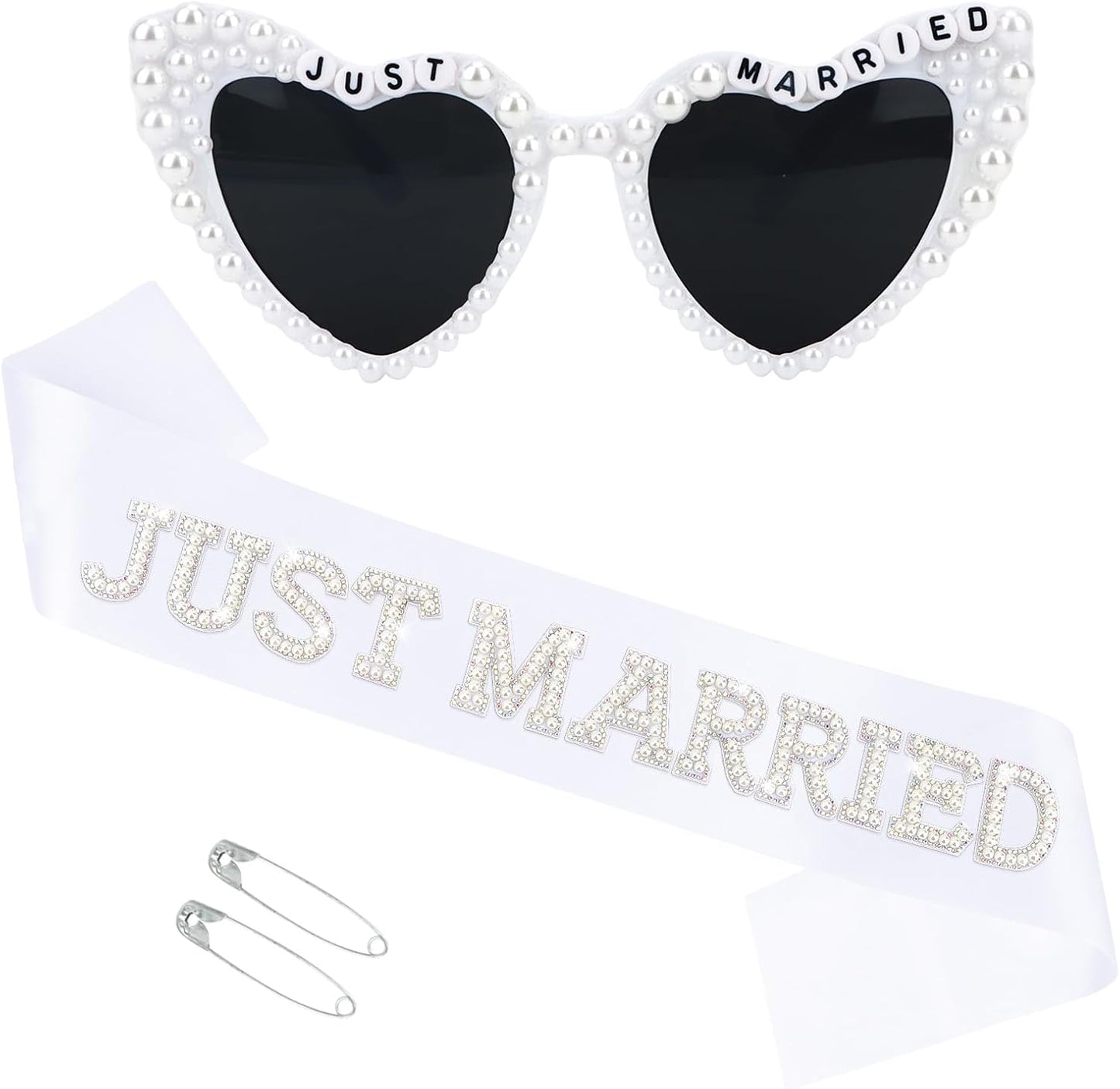 White Bride Sash & Heart Sunglasses Set Bachelorette Party Decorations Bridal Shower Engagement Party Decorations