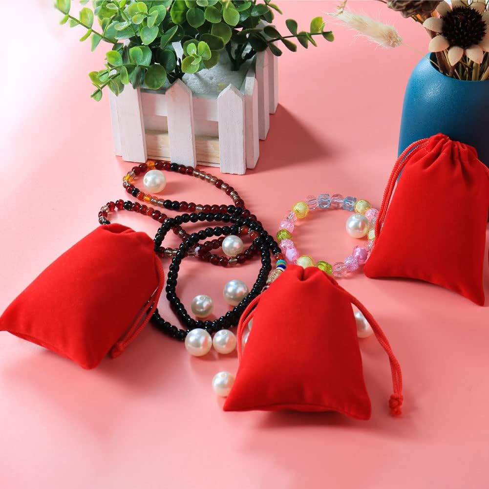 Shintop 10 Pack Velvet Drawstring Bags for Christmas Wedding Gift Bags Velvet Cloth Jewelry Pouches (2.75” x 3.54” , Red)