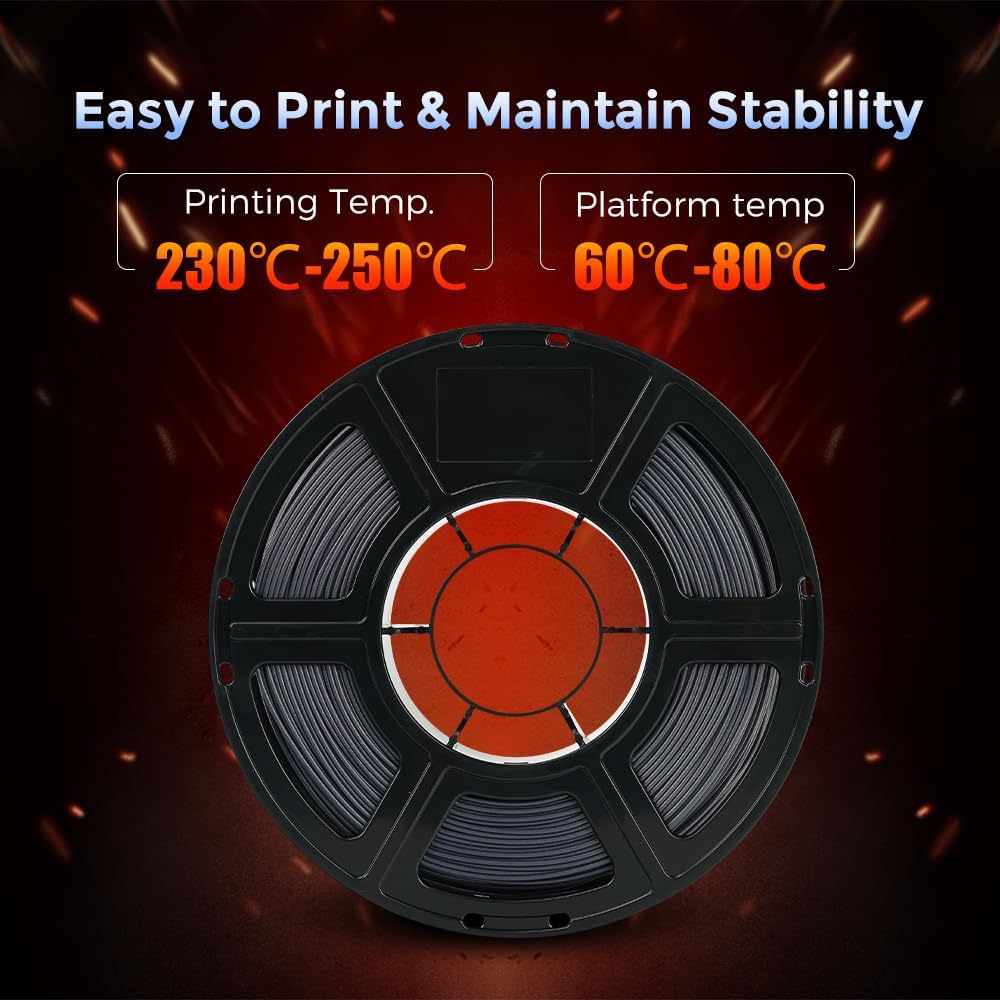 FLASHFORGE Carbon Fiber PETG Filament 1.75mm, Carbon Fiber PETG 3D Printer Filament, 1KG Spool Dimensional Accuracy +/- 0.02mm, Lightweight & Heat-Resistant & Moisture Free (Volcanic Rock Gray)