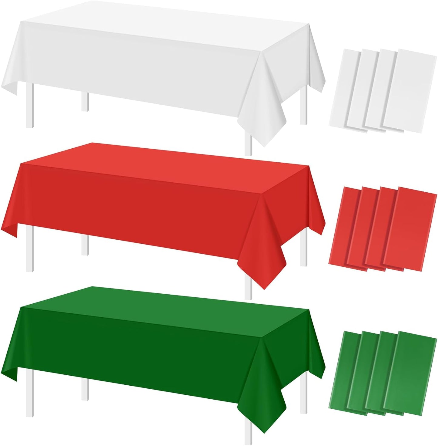 MASHAN 12 Pack Christmas Tablecloth Bulk, Red White Green Disposable Tablecloths, Rectangle Italy Theme Table Covers for Christmas Family Gathering Dining and Italian Party Decoration,54 x 108 Inch