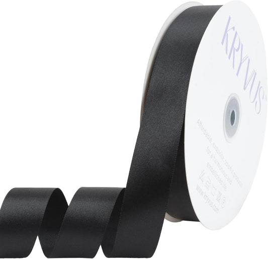 Black Satin Ribbon 1 inch X Continuous 100 Yards, Single Face Polyester Ribbon Perfect for Gift Wrapping, Flower Bouquet, Wedding Decor, Crafts, Bow Making, Sewing and More