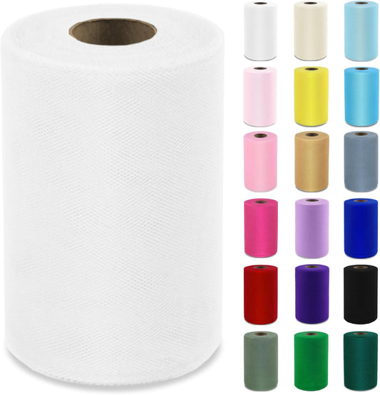 White Tulle Fabric Roll 6 Inch X 100 Yards (300ft) Mesh Tulle Ribbon for Gift Wrapping, Tutus, Wedding, Party Decorations, DIY Crafts