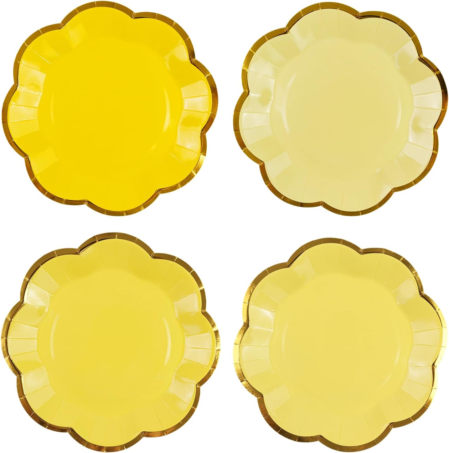 48Pcs Yellow Scalloped Party Plates - 7inch Gold Foil Gradient Yellow Dessert Paper Plate Disposable Cake Plates for Birthday Bridal Baby Shower Wedding Party Decorative Supplies
