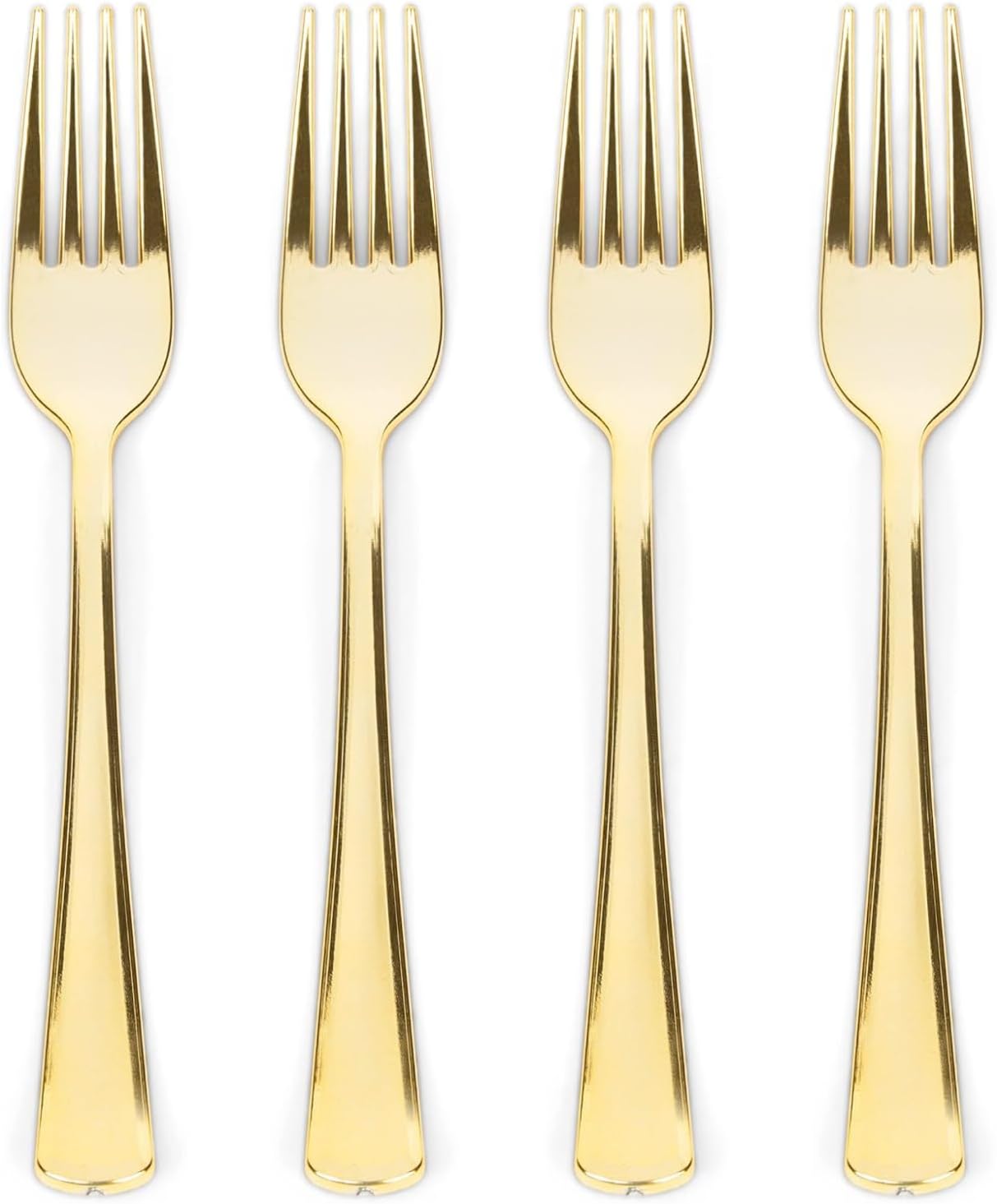 Prestee 100 Gold Plastic Forks - Heavy Duty Elegant Disposable Utensils - Fancy Plastic Silverware for Weddings and Holidays - Heavyweight 7 Inch Forks for Special Occasions