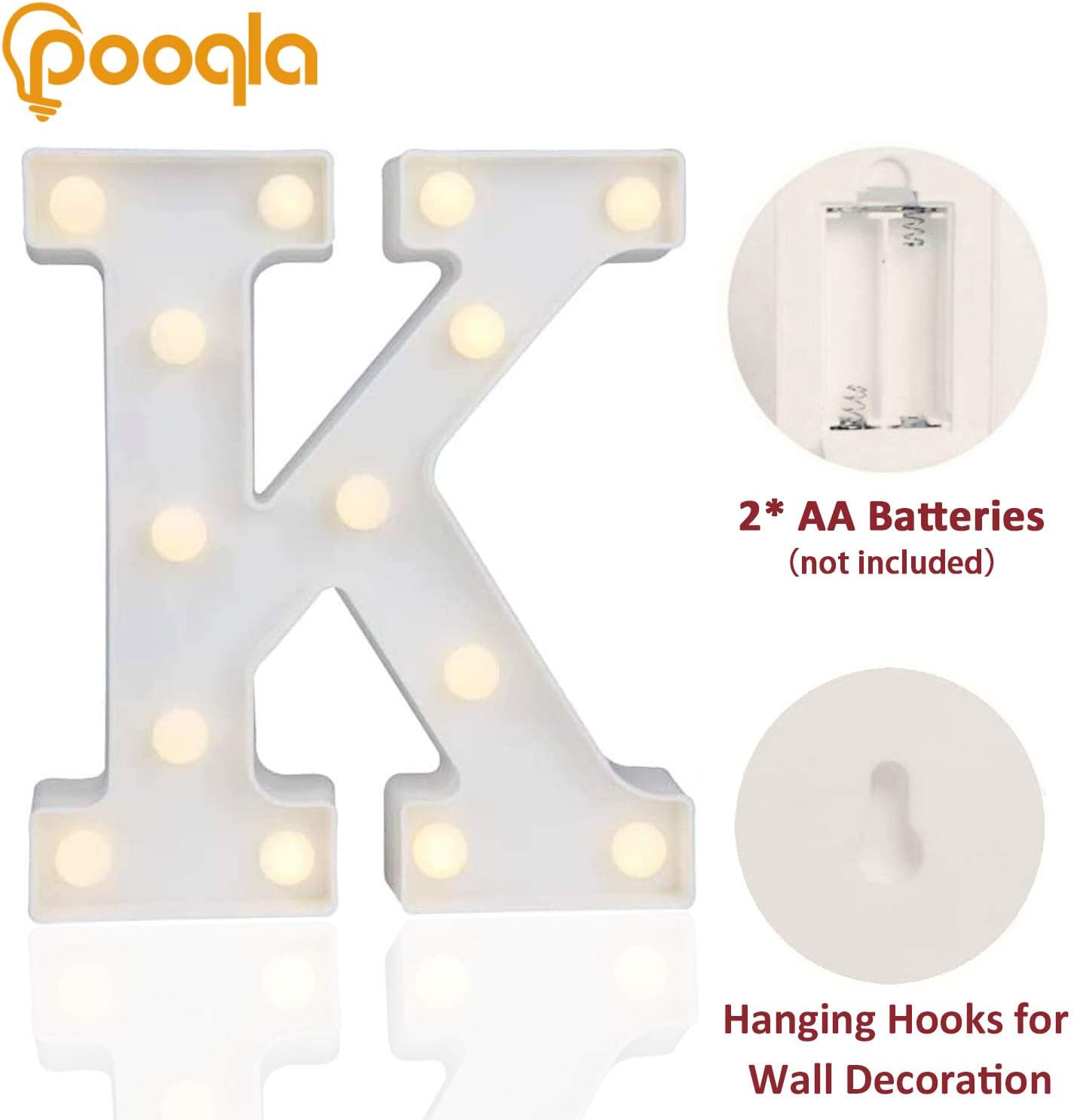Pooqla LED Marquee Letter Lights Sign, Light Up Alphabet Letter for Home Party Wedding Decoration K