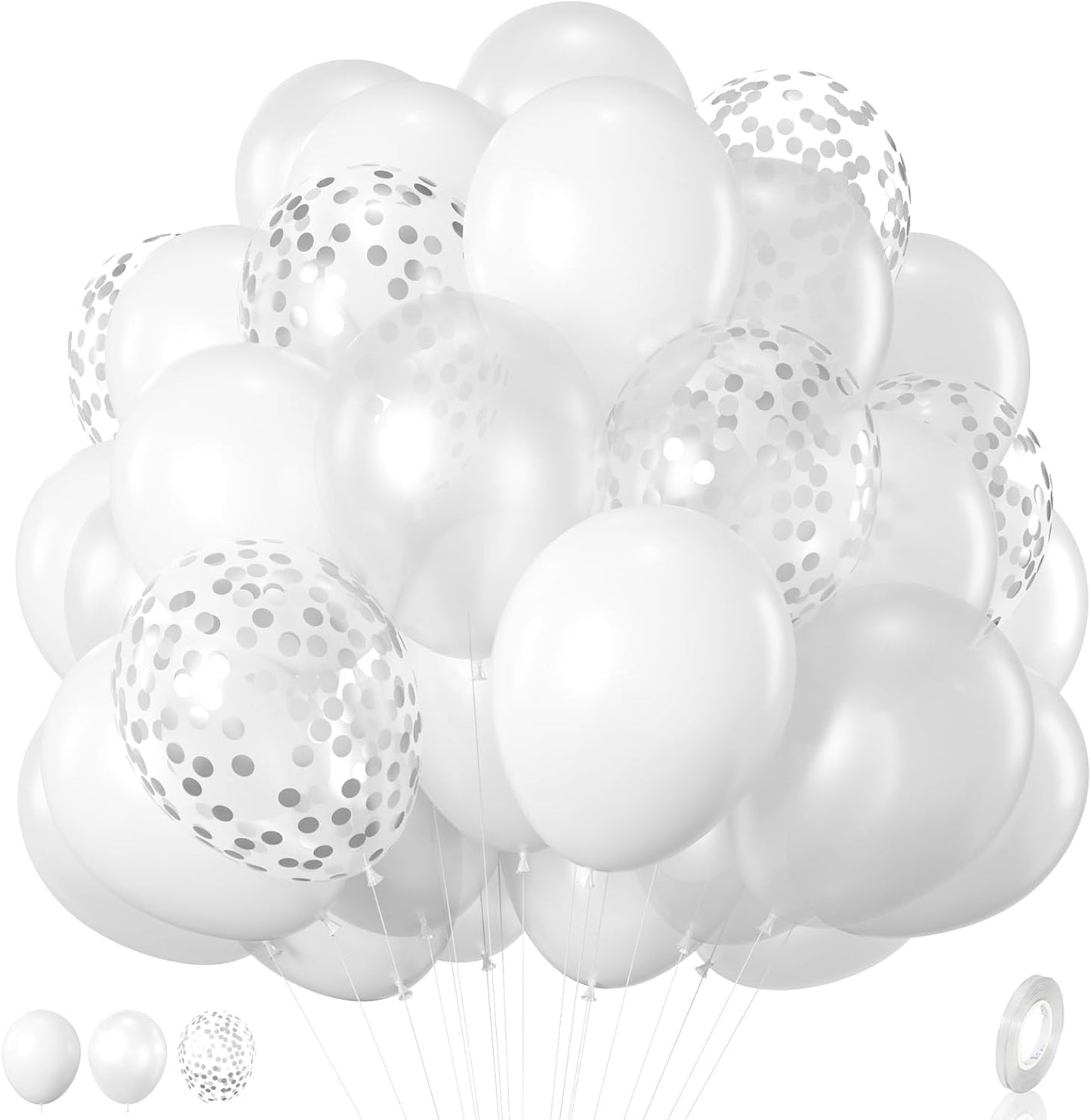 White Balloons, 12 Inch Pearl White Balloons, White Latex Balloons Silver Confetti Balloons For Balloon Garland Arch Wedding Bride To Be Party Birthday Baby Shower Decorations