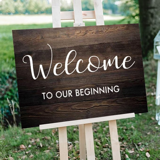 Rustic Wooden Signs Welcome to Our Beginning Wedding Sign with Name and Date Custom Rustic Wedding Welcom Sign Wall Art Decor Kitchen Cafe Pub Decor Gift 18x12 INCH
