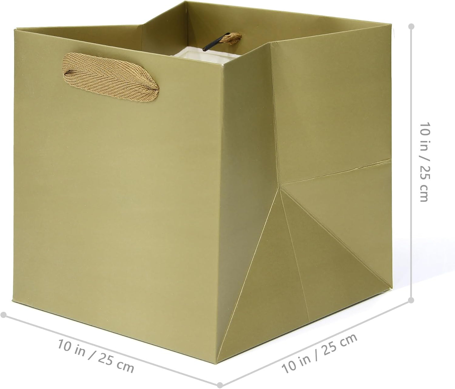 Gold Square Gift Bag 10 in Paper Gift Box Large Square Bottom Kraft Paper Bags with Handles for Party Favor, Birthday Gift Bags (Gold, 10 x 10 x 10 in, 10 CT)