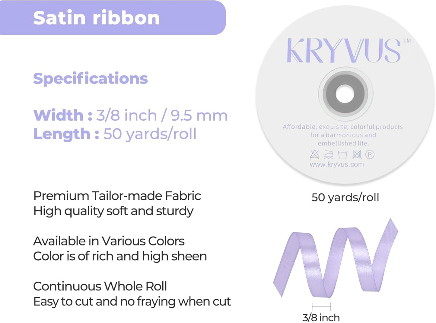 Lavender Satin Ribbon 3/8 inch X Continuous 50 Yards, Single Face Polyester Ribbon Perfect for Gift Wrapping, Flower Bouquet, Wedding Decor, Crafts, Bow Making, Sewing and More