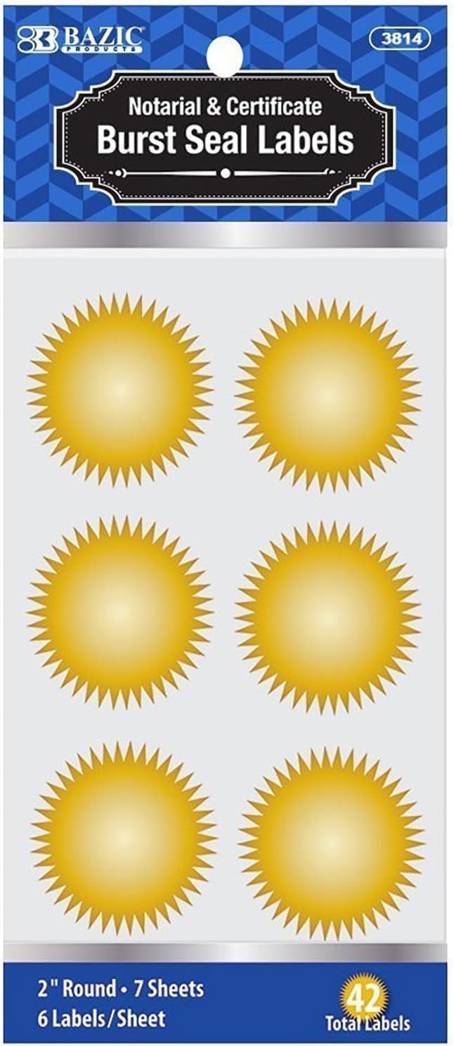 MaxMark Notary Seal Round Desk Embosser for New Hampshire State - Includes Gold Burst Seal Labels (42 Count)