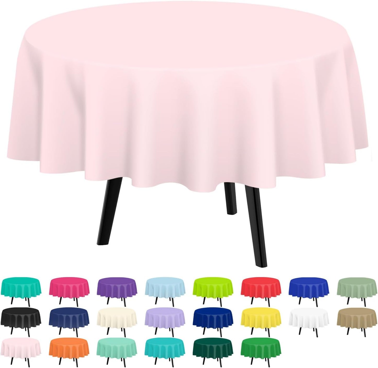 QIKSION Pink Round Tablecloth 2 Pack, 84 Inch Plastic Table Cloth Disposable for Parties