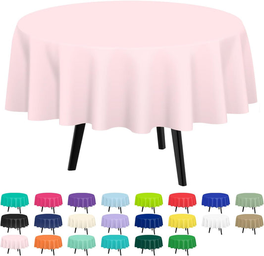 QIKSION Pink Round Tablecloth 6 Pack, 84 Inch Plastic Table Cloth Disposable for Parties