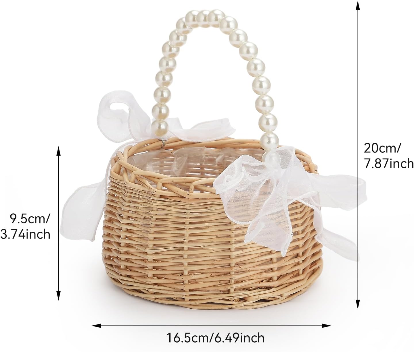 Wicker Rattan Flower Girl Basket Rustic Wedding Flower Girl Basket with Pearl Handle Small Flower Basket for Flower Girl Fairy Wedding Basket Handwoven Easter Baskets for Boys Girls Wedding (1 Pcs)