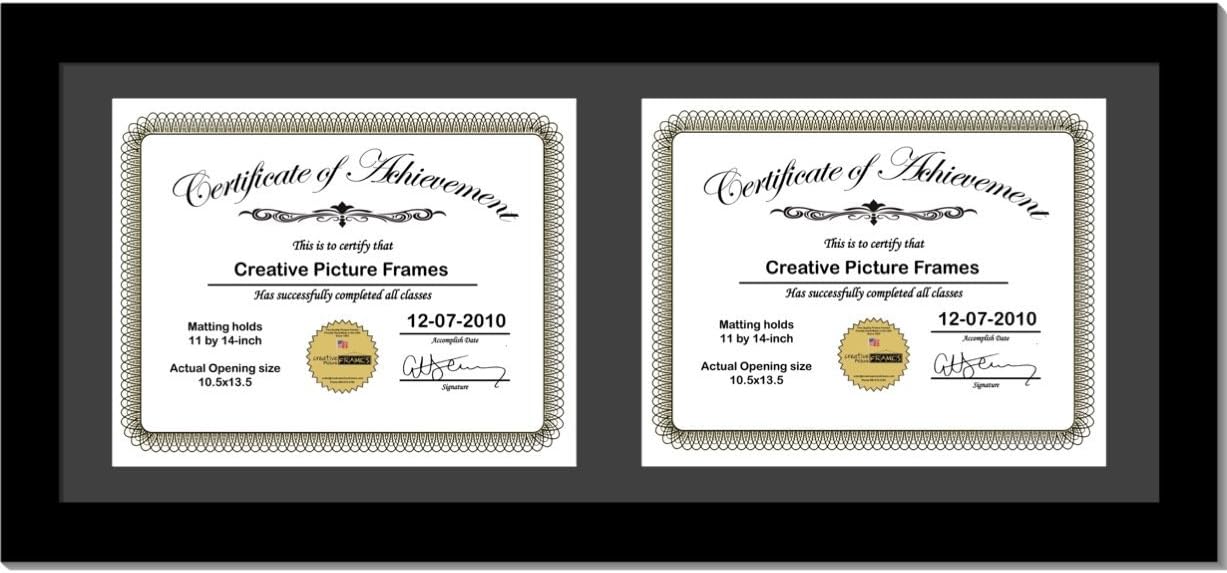 Creative Picture Frames 14X30Bk-B Black Horizontal Double Diploma Frame With 2 Opening Black Mat, Holds 2-11X14-Inch Documents With Wall Hanger