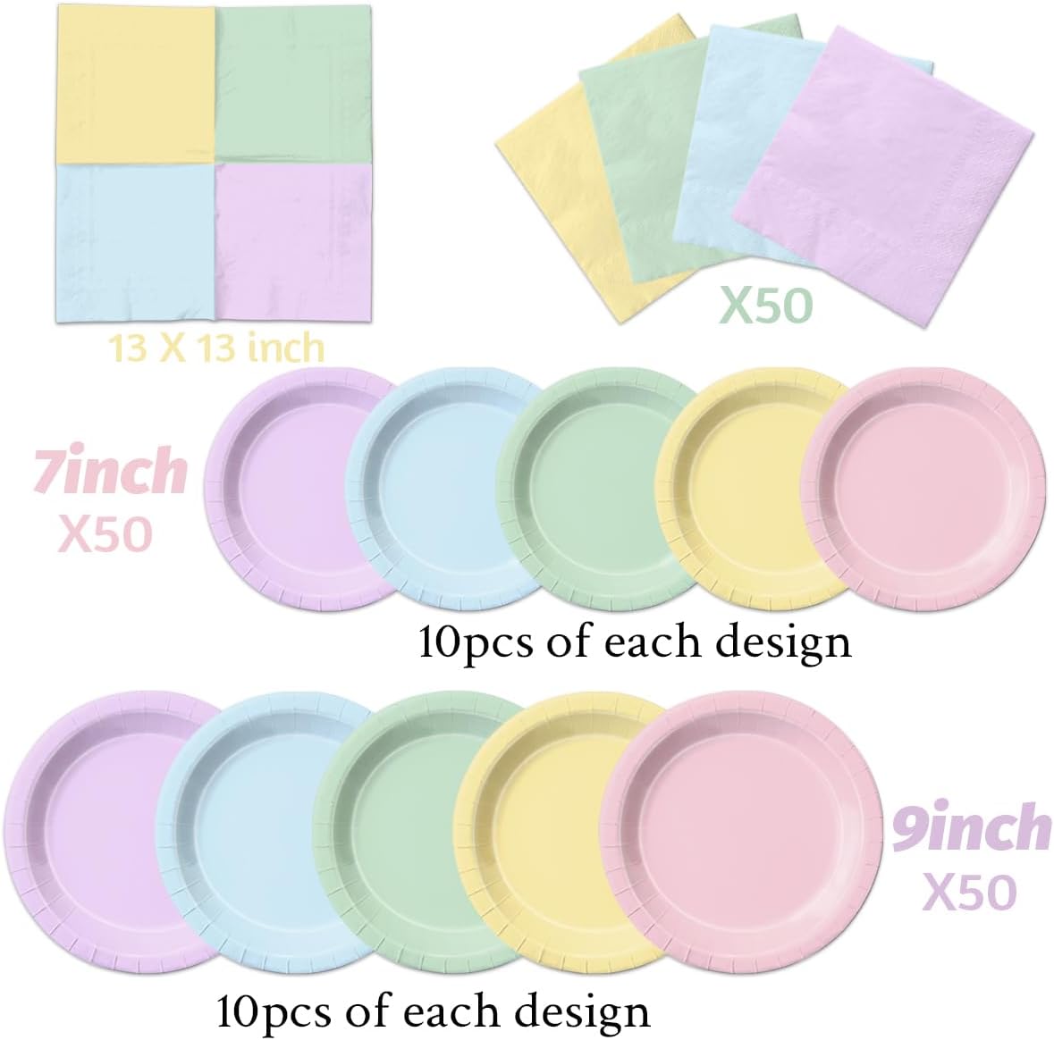 CMUSKO Pastel Party Decorations-150Pcs Rainbow Plates and Napkins Pastel Colorful Tableware Serves 50,for Girl Birthday,Baby Shower,Wedding