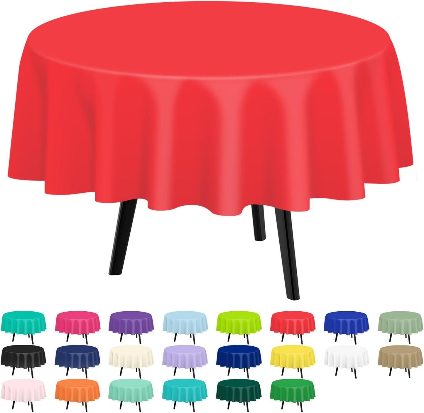 QIKSION Red Round Tablecloth 6 Pack, 84 Inch Plastic Table Cover Disposable for Parties