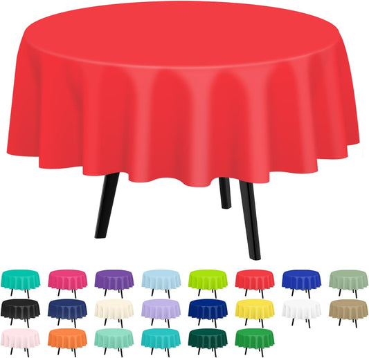 QIKSION Red Round Tablecloth 6 Pack, 84 Inch Plastic Table Cover Disposable for Parties