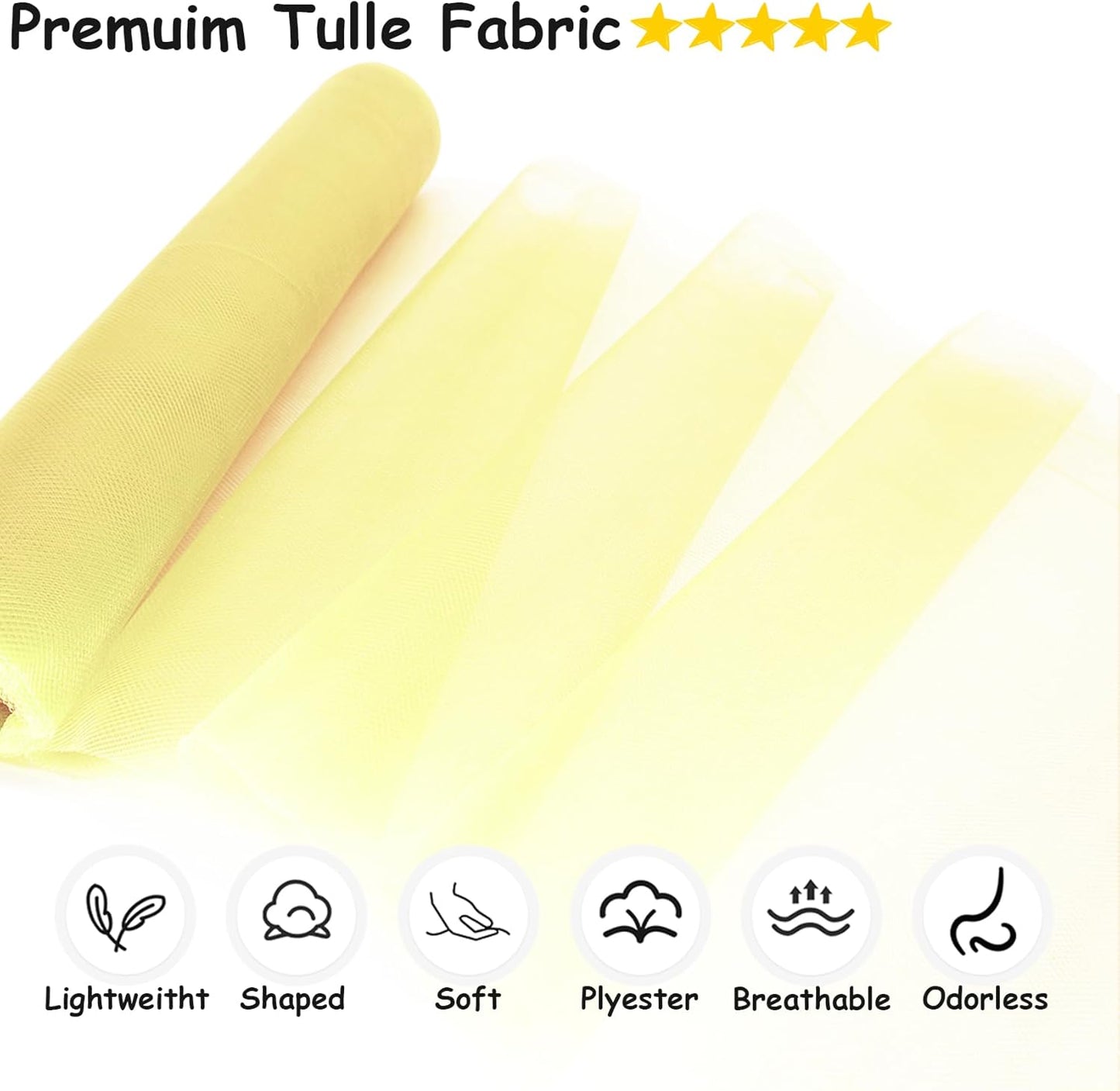Tulle Fabric Rolls, 54 Inch by 10 Yards (30 ft) Tulle Ribbon for Wedding Party Decoration Sheer Fabric Spool Bolt, Ceiling Decor, Tutu Skirt, Christmas Gift Wrapping, Soft & Drape (Baby Maize)