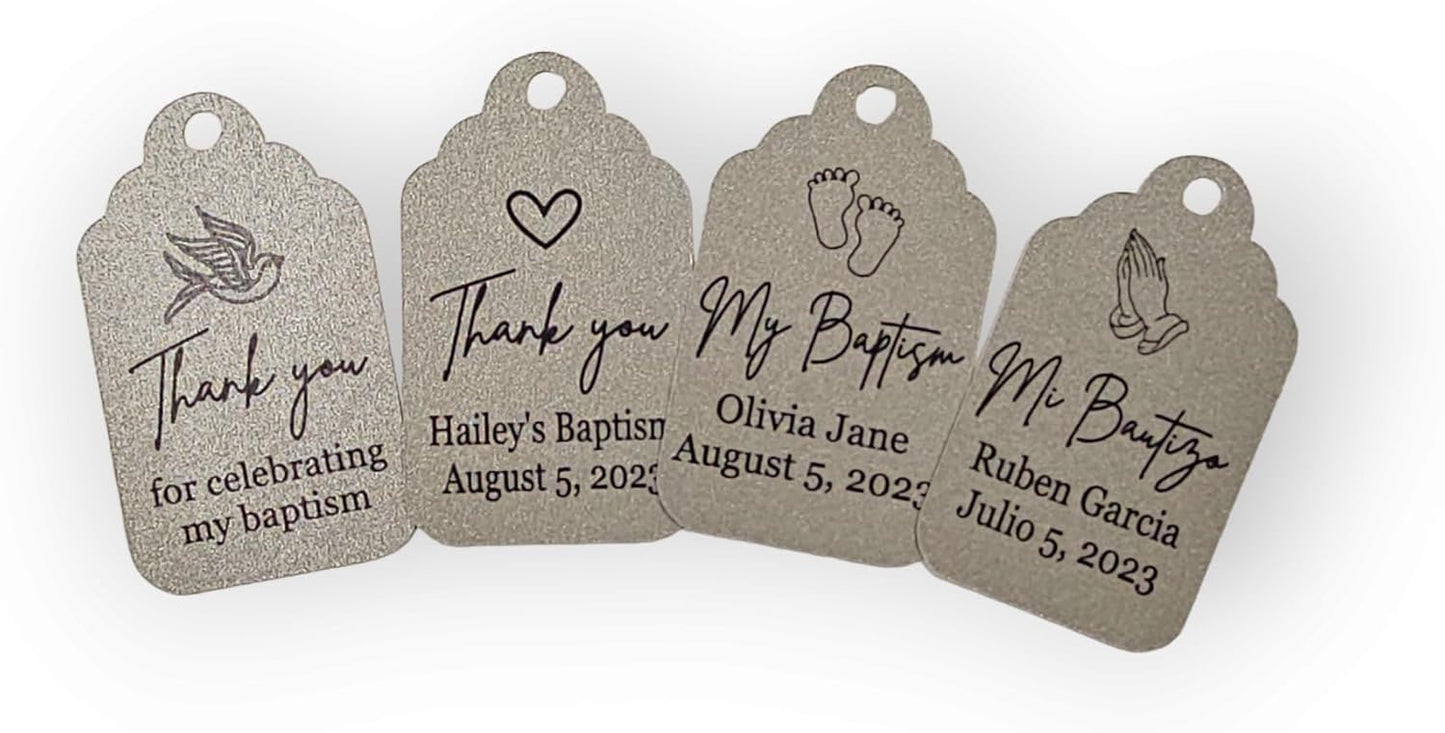 Mi Bautizo Baptism Christening Personalized Thank You Tags 20 pcs - More Colors Available (blue shimmer)