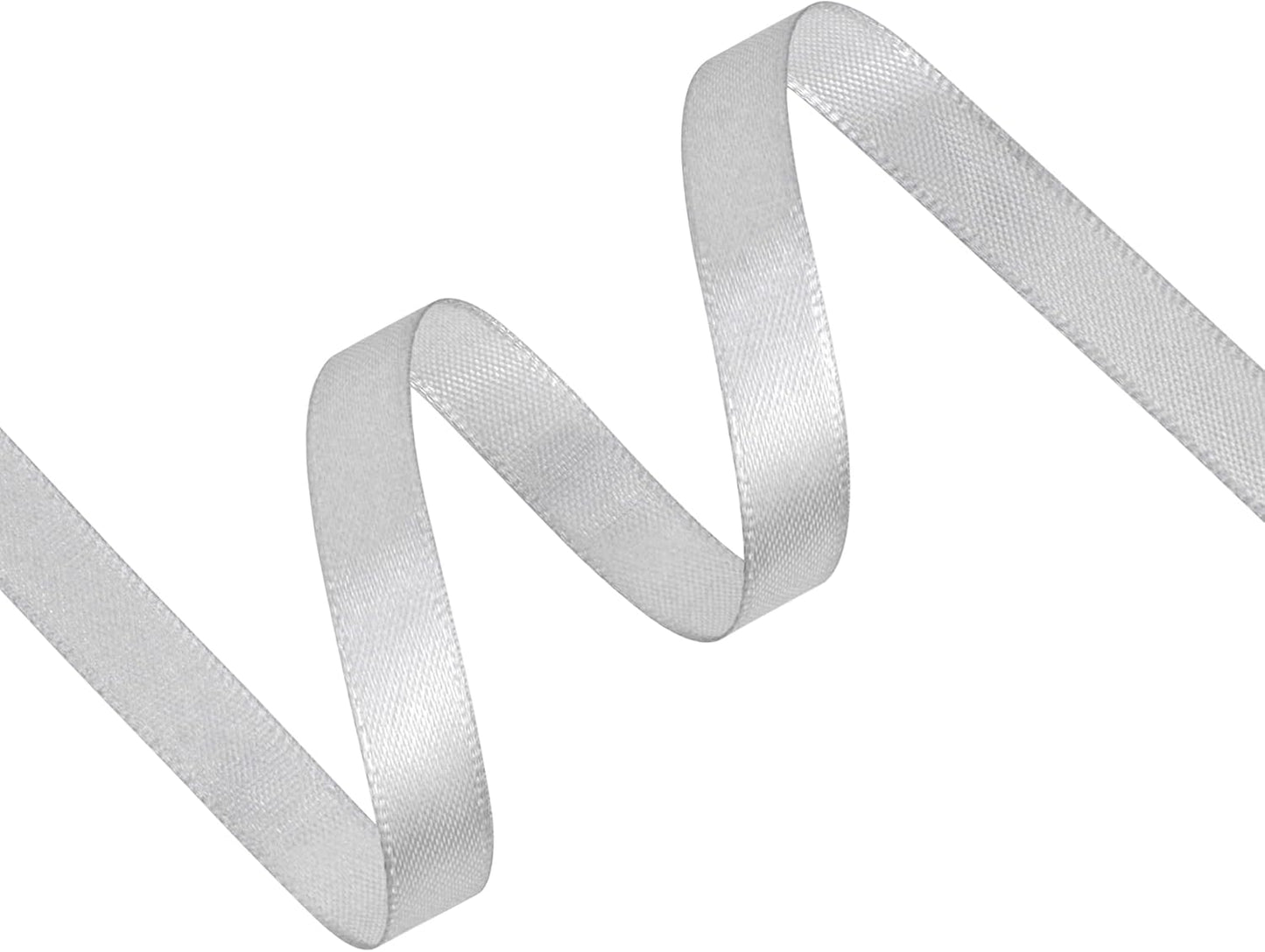 Silver Satin Ribbon 3/8 inch X Continuous 50 Yards, Single Face Polyester Ribbon Perfect for Gift Wrapping, Flower Bouquet, Wedding Decor, Crafts, Bow Making, Sewing and More