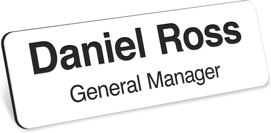 Name Tag, Magnetic White Name Tags, Personalized Name Tags, 1x3 Inches, Durable Engravable Impact Material, Made in The USA by My Sign Center