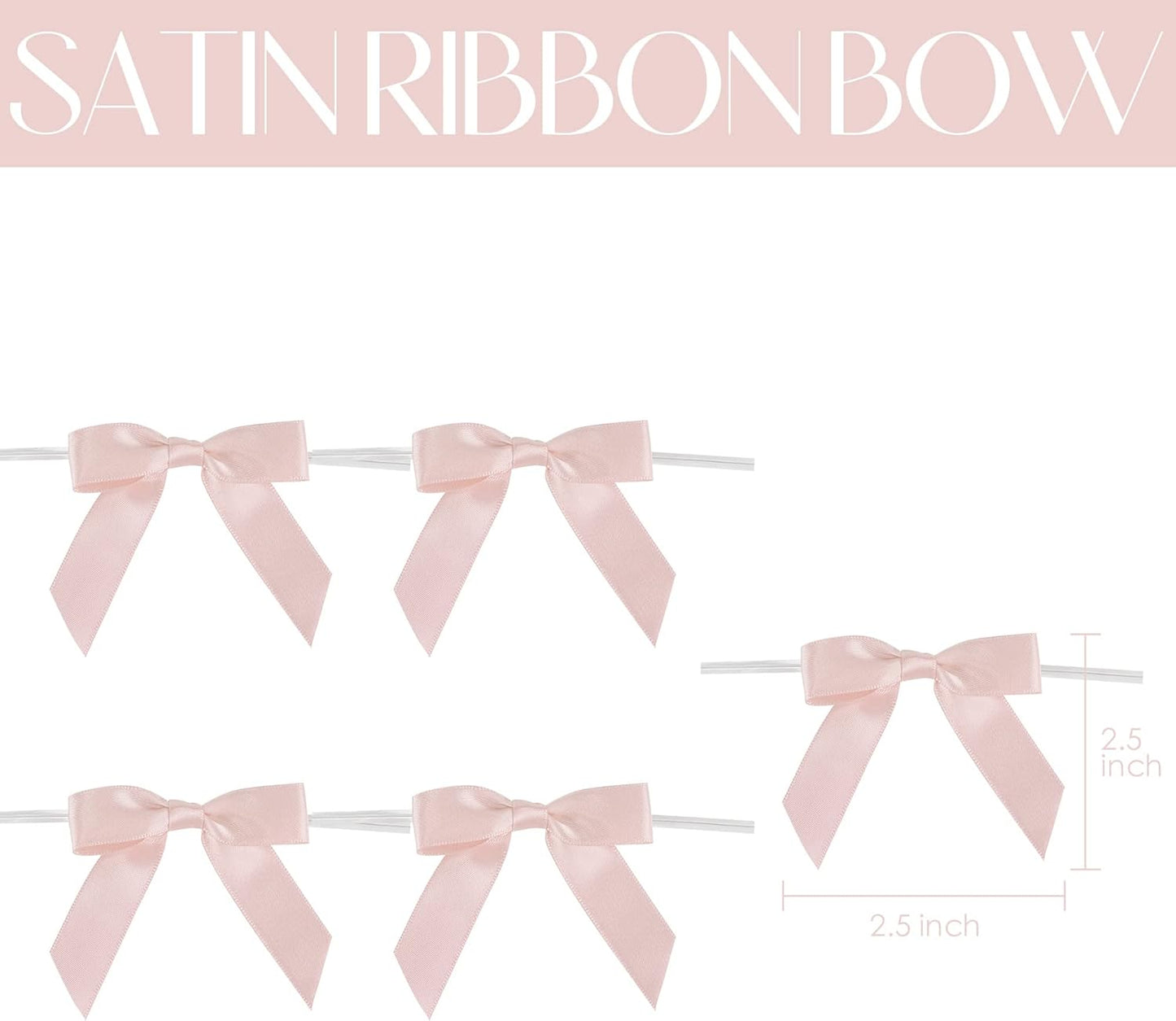 AIMUDI Small Rose Gold Bows 2.5" Pretied Satin Bows for Crafts Twist Tie Bows for Treat Bags Premade Mini Bows for Wedding Bridal Shower Bithday Baby Shower Decor - 50 Counts