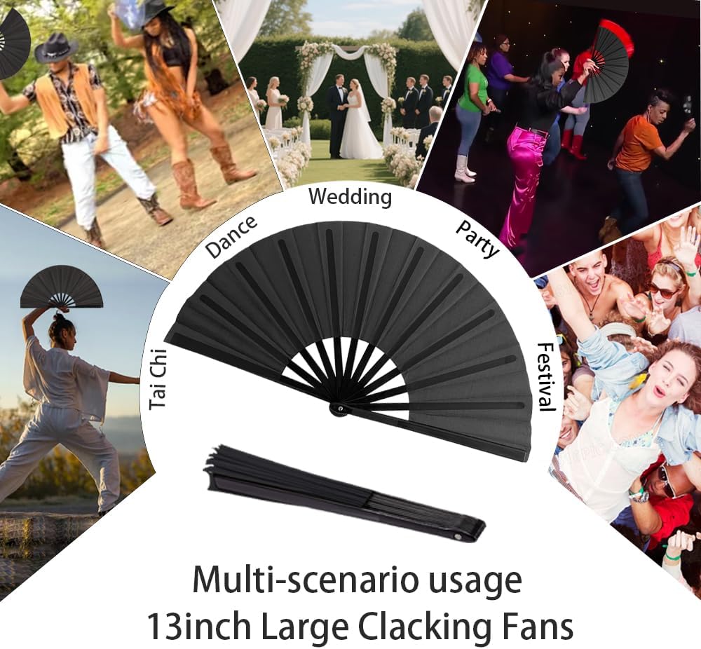 13inch Large Clacking Fans for Line Dancing, Boots on the Ground Hand Rave Fan, Big Portable Folding Fans for Outdoor, Party, Decoration