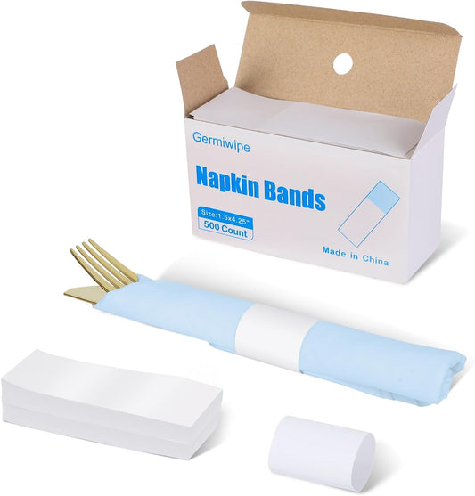 Germiwipe Napkin Bands,Paper Napkin Rings Self Adhesive,Silverware Wraps Bands (White-500 pcs)