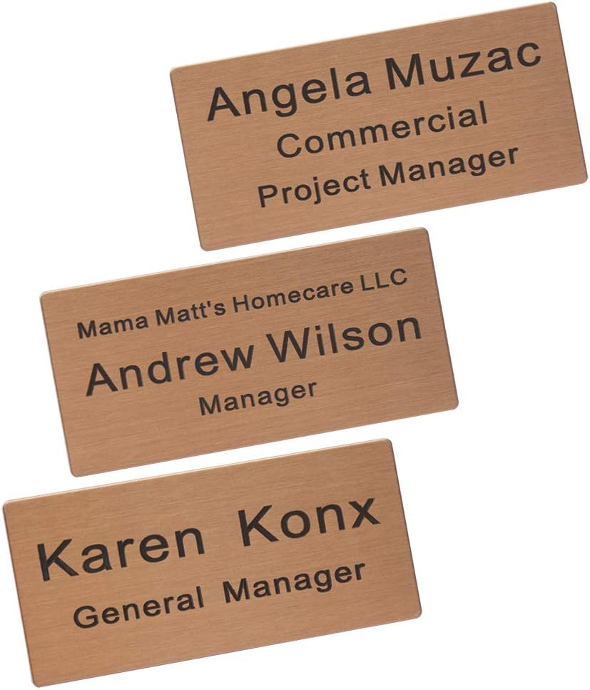 Custom Engraved Name Tag Badge for Business Personalized Metal Identification with Pin or Magnetic Backing Stainless Steel ID Badge (Rose Gold/Black, 1.5" x 3")