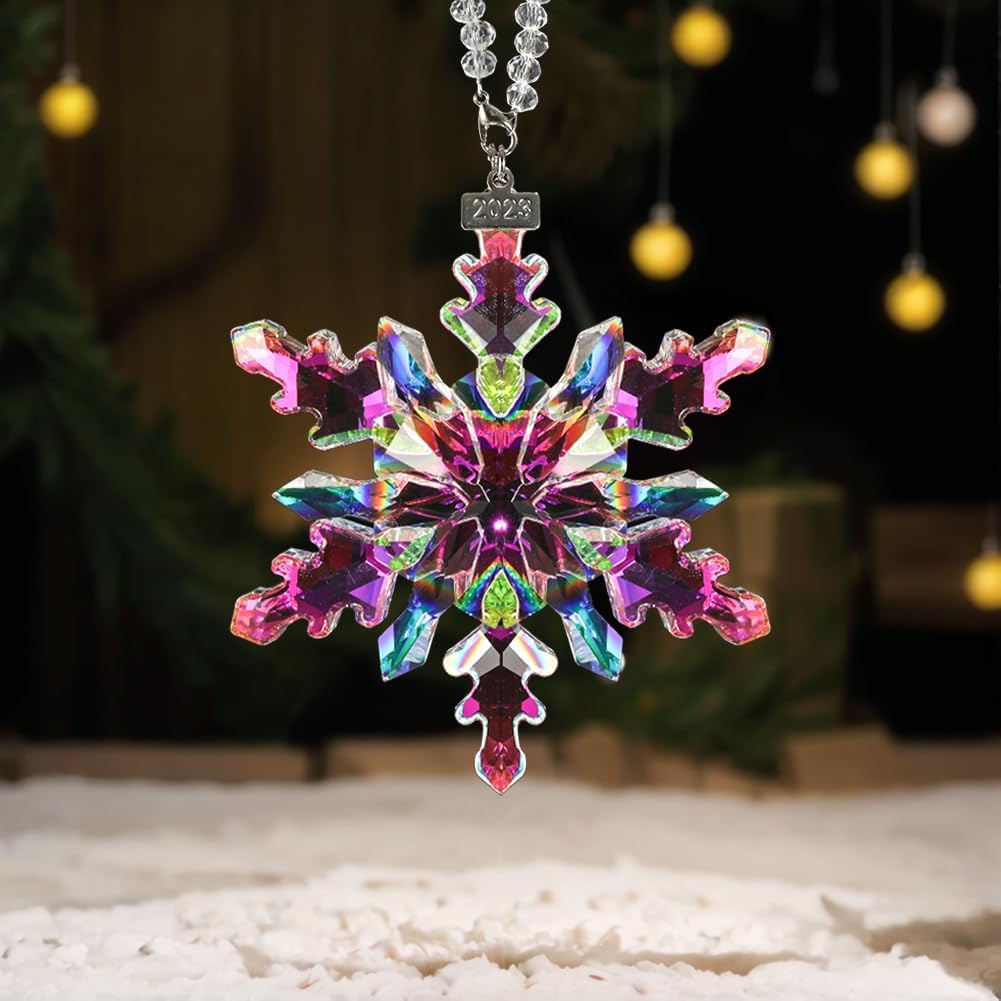 2024 Christmas Ornament Crystal Snowflake Ornaments Annual Edition Christmas Tree Ornament Home Gifts(2024-Fantasy Color)