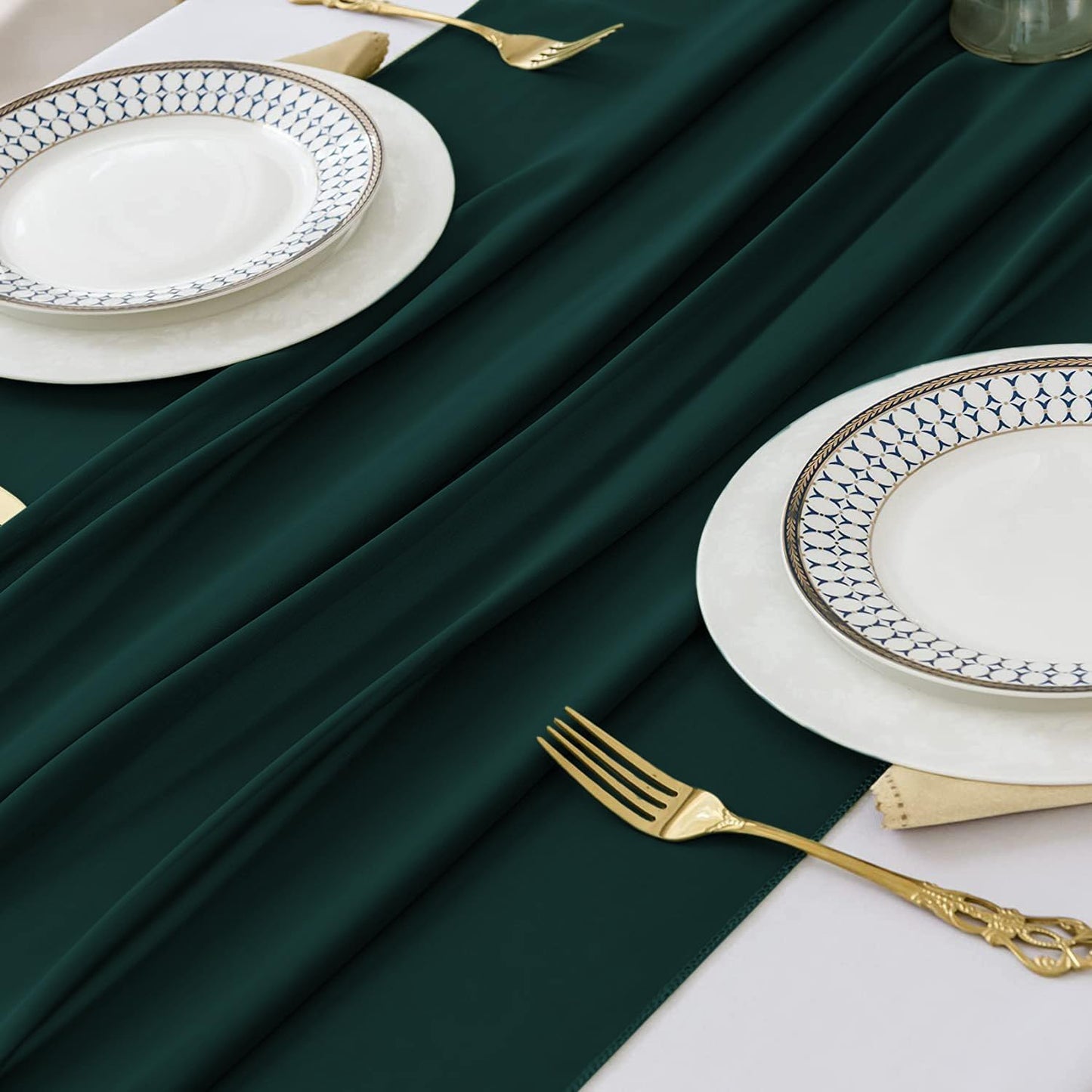2 Pack 10 Ft Chiffon Table Runner Emerald Green Gauze Long Table Runners 27x120 Inches Sheer Tulle Table Runner for Rustic Wedding Reception Bridal Shower Decorations Birthday Party