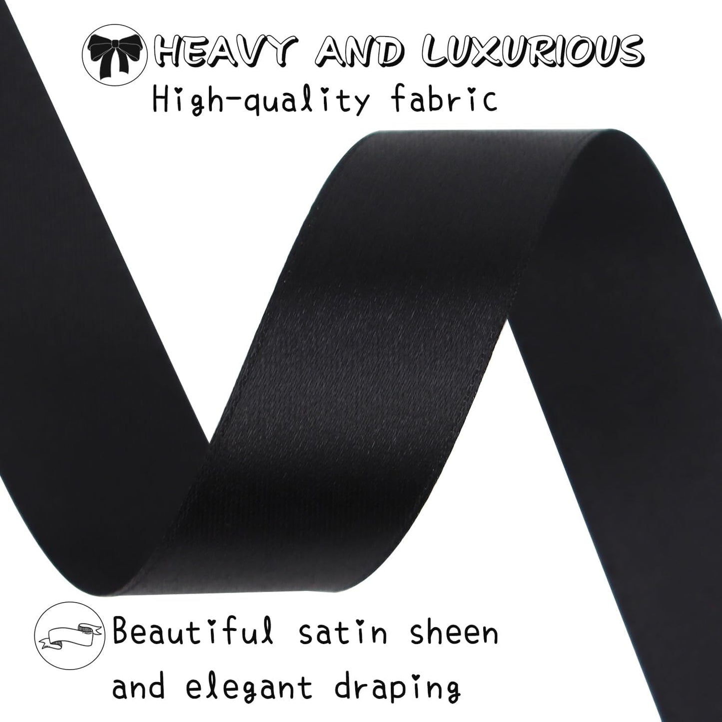 Black Solid Satin Ribbon 1 Inch 50 Yards Solid Polyester Fabric Ribbon for Gift Wrapping Wedding Christmas Baby Shower Birthday Party Decoration Handmade Immortal Flower Craft