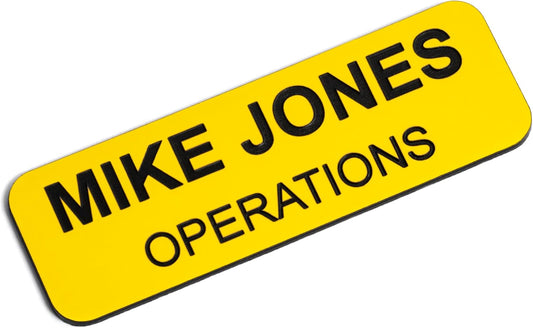 Custom Engraved Name Tag Badges – Personalized Identification with Pin or Magnetic Backing, 1 Inch x 3 Inches, Yellow/Black
