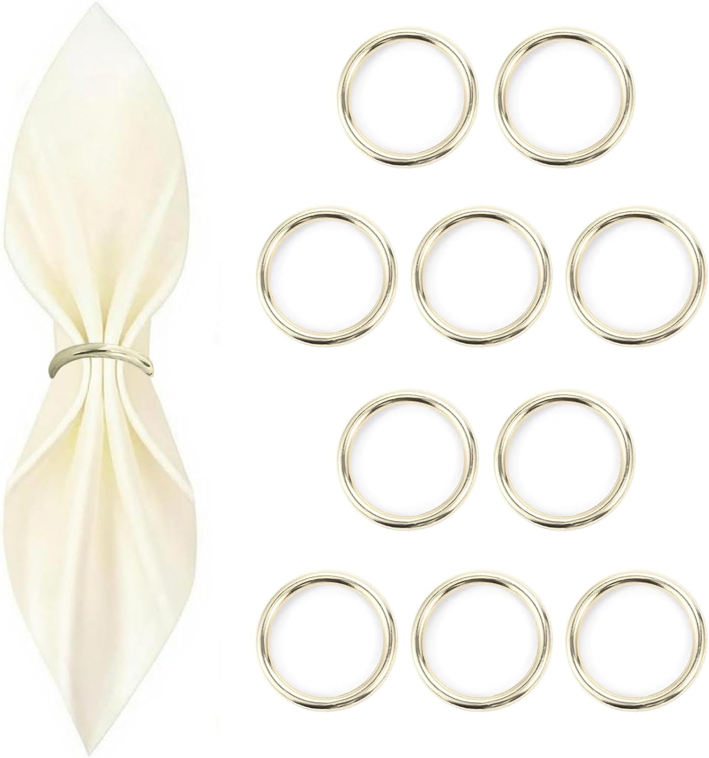 10 Pcs Silver Napkin Rings - Metal Napkin Ring(Round) Stainless Steel Napkin Rings for Table Settings Wedding Christmas Party Dinner Table