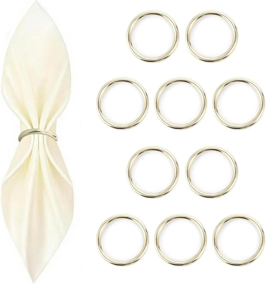 10 Pcs Silver Napkin Rings - Metal Napkin Ring(Round) Stainless Steel Napkin Rings for Table Settings Wedding Christmas Party Dinner Table