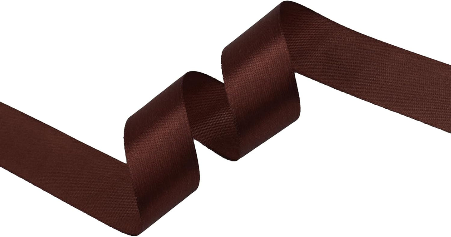 Dark Brown Satin Ribbon 1 inch X Continuous 100 Yards, Single Face Polyester Ribbon Perfect for Gift Wrapping, Flower Bouquet, Wedding Decor, Crafts, Bow Making, Sewing and More