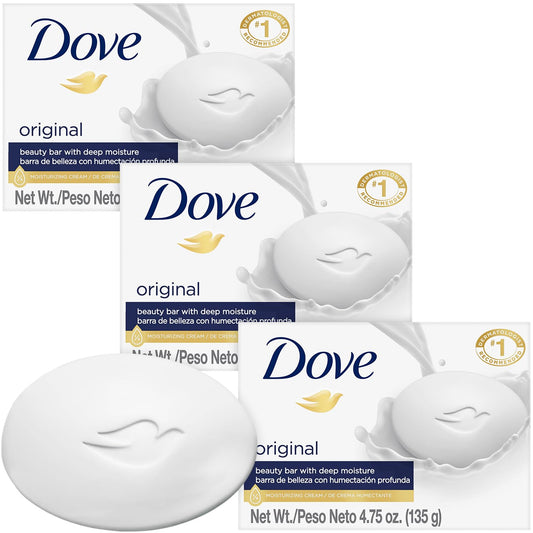 Dove Soap, Original Beauty Bar 3-Pack – 3-in-1 Moisturizing Face, Body & Hand Soap, 4.75 Oz Ea