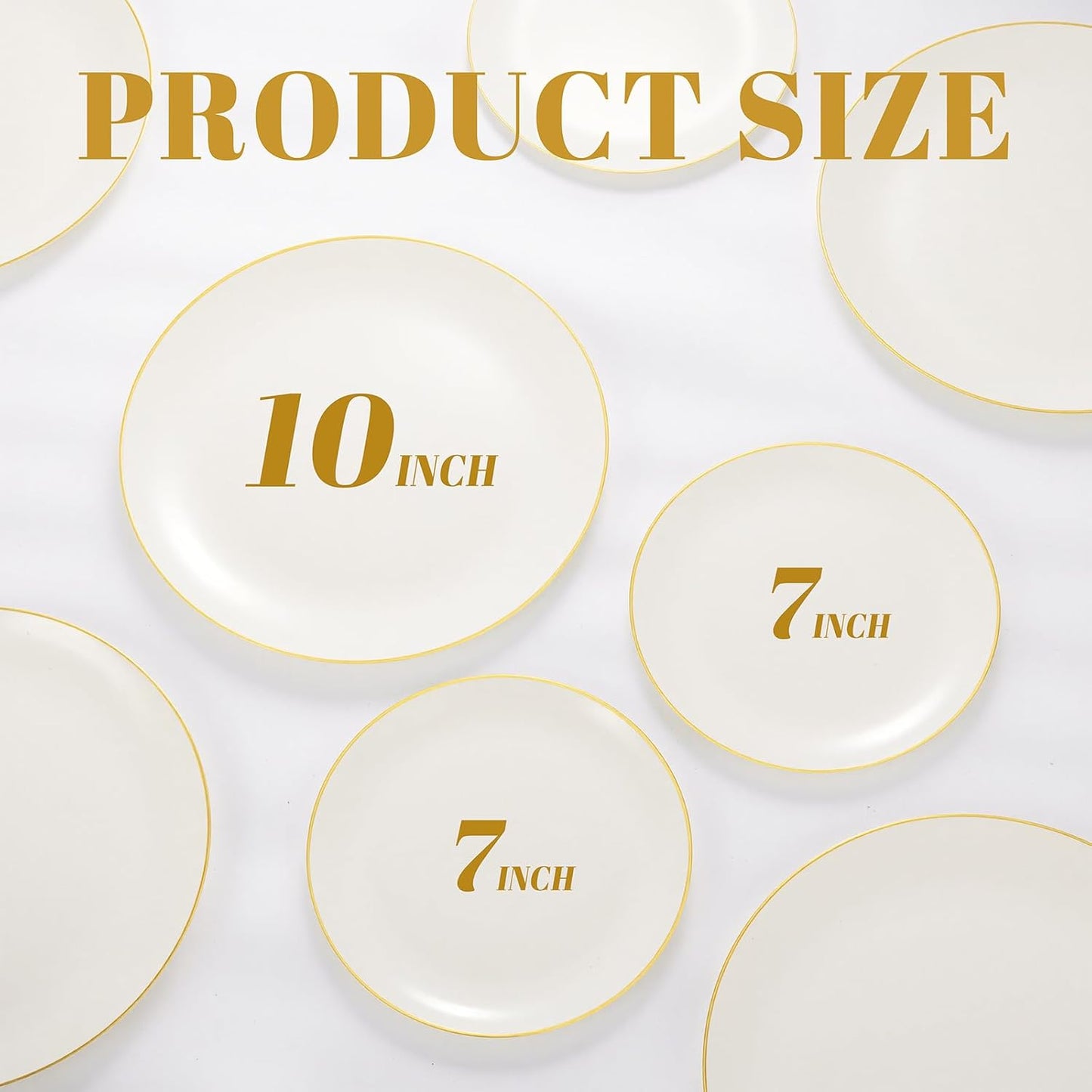 bUCLA 200PCS Ivory Plastic Plates with Gold Rim - Heavy Duty Cream Disposable Include 100 Dinner 10 inch & 100 Dessert 7 inch Plates, Ideal for Party & Thanksgiving