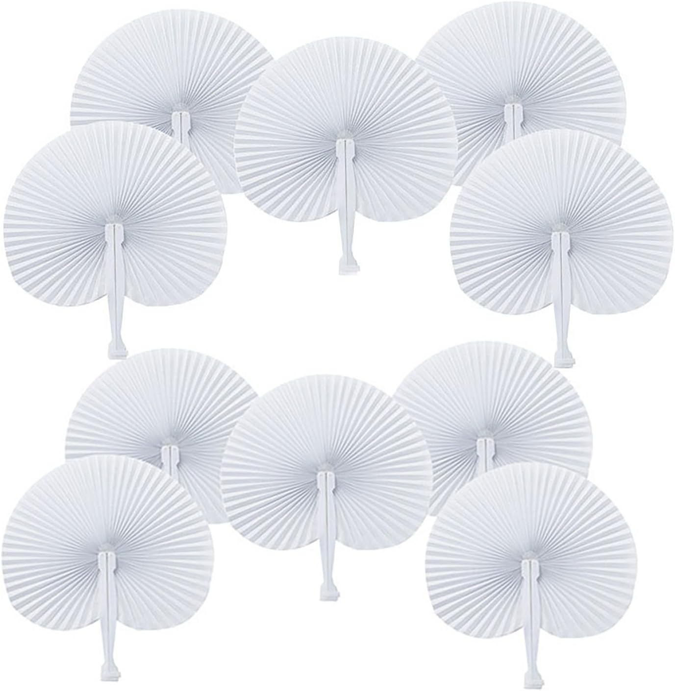 ZWIN 60PCS White Wedding Fans Round Folding Paper Fans Plastic Handle Pocket Fans for Wedding Celebration Birthday Party Favor