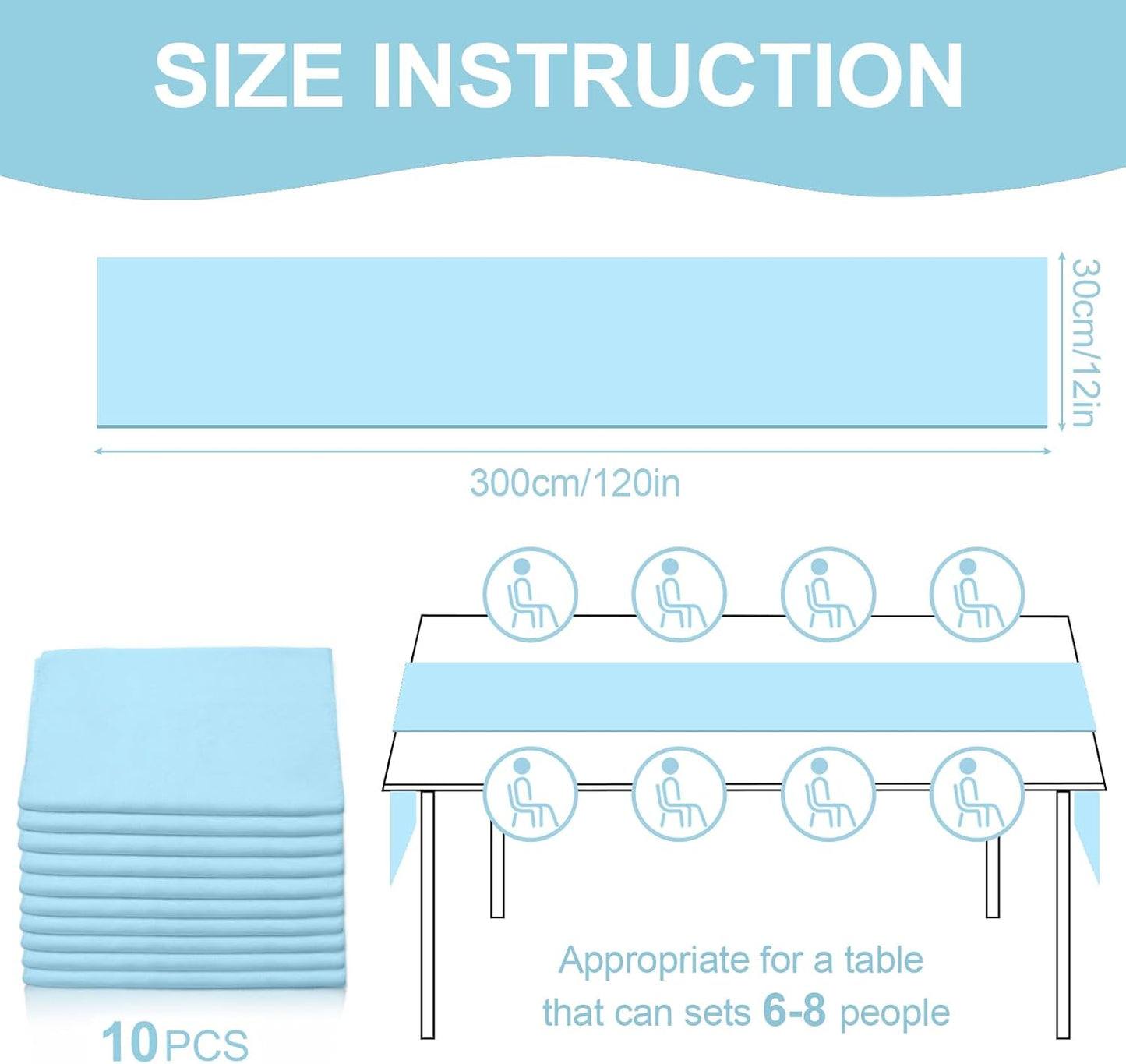 10 Pack 10ft Baby Blue Chiffon Table Runners Wedding Table Runner Sheer Romantic Tulle Table Runner for Christmas Wedding Bridal Tea Party Baby Shower Birthday Party Table Decorations(120 x 12 in)